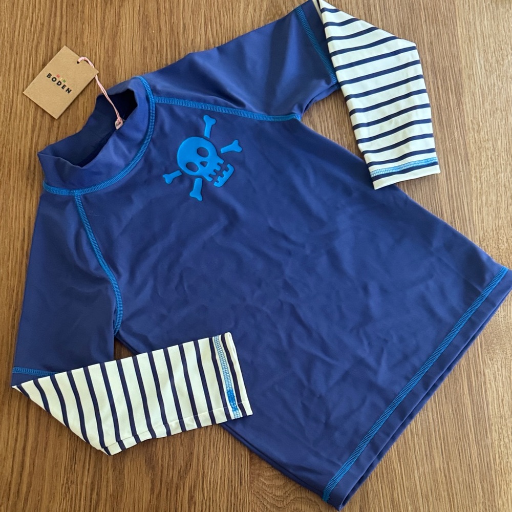 Boden Kids Navy and White Skull Rash Guard